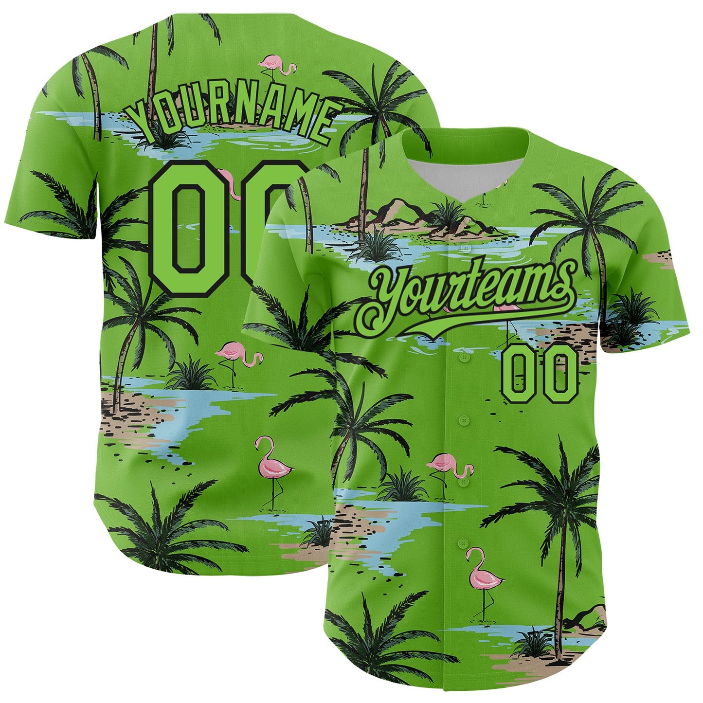 Custom Neon Green Black 3D Pattern Design Tropical Hawaii Palm Trees Authentic Baseball Jersey - Sky-Custom