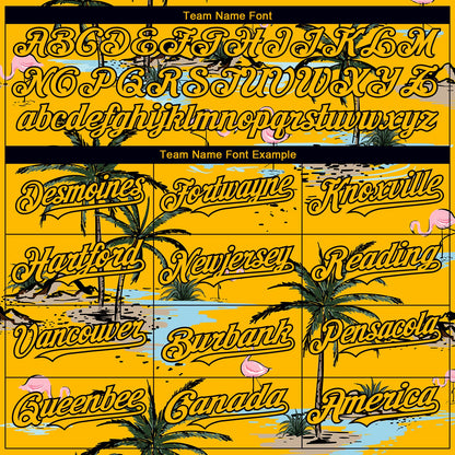 Custom Yellow Black 3D Pattern Design Tropical Hawaii Palm Trees Authentic Baseball Jersey - Sky-Custom