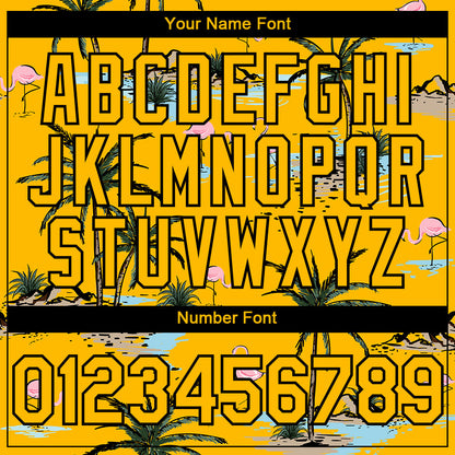 Custom Yellow Black 3D Pattern Design Tropical Hawaii Palm Trees Authentic Baseball Jersey - Sky-Custom