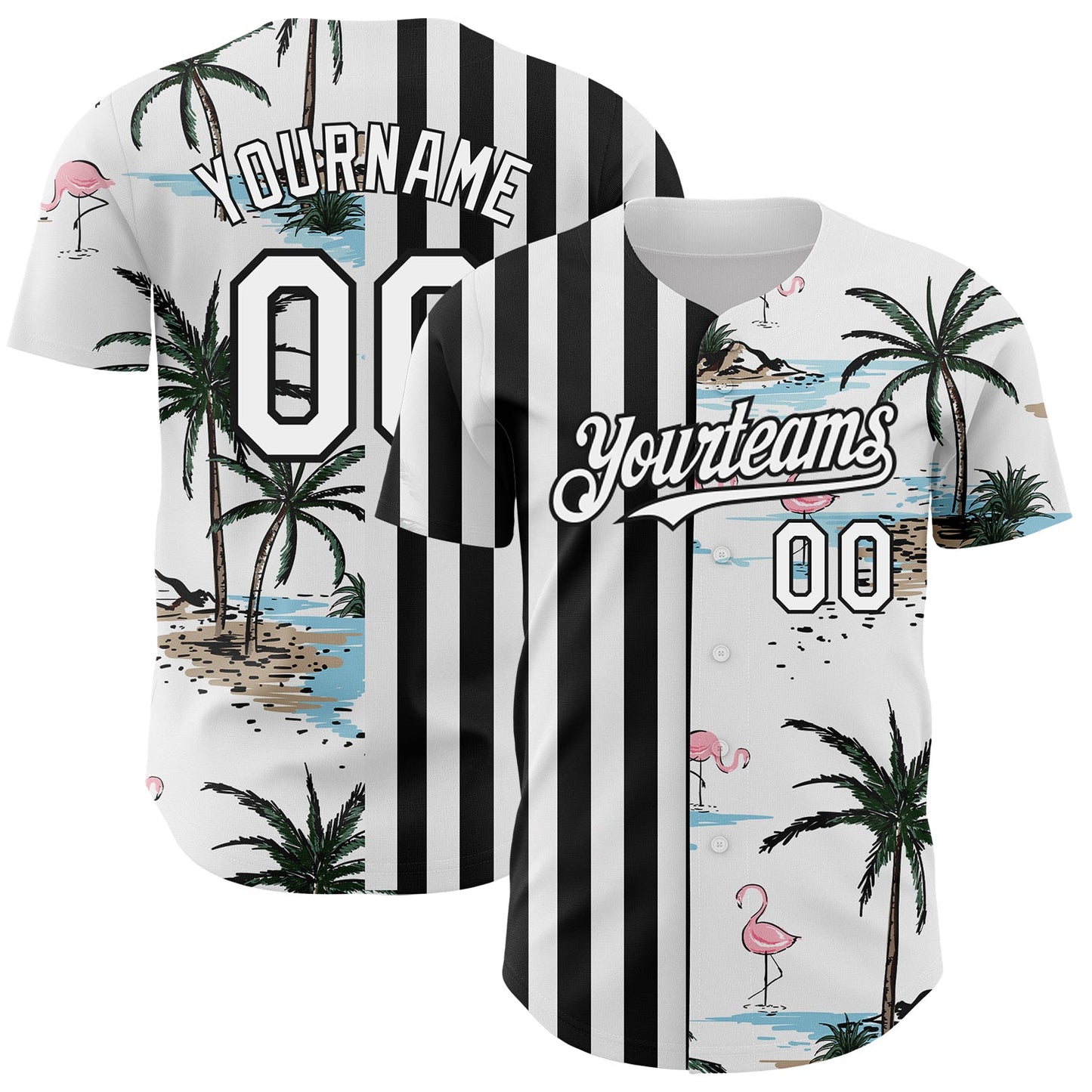 Custom White Black 3D Pattern Design Tropical Hawaii Palm Trees Authentic Baseball Jersey - Sky-Custom