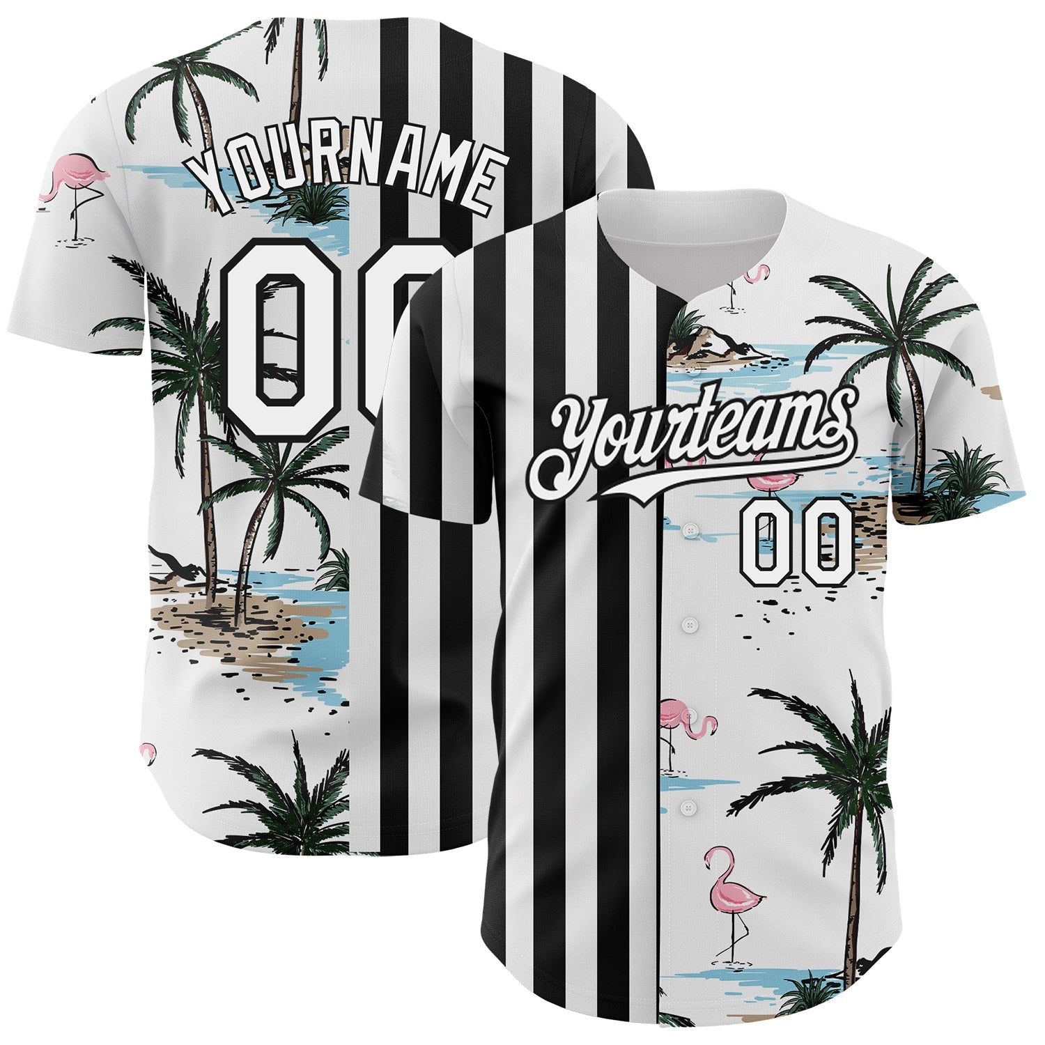 Custom White Black 3D Pattern Design Tropical Hawaii Palm Trees Authentic Baseball Jersey - Sky-Custom