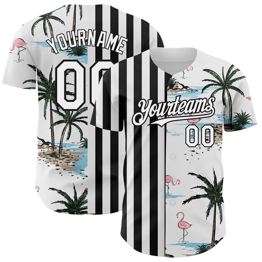 Custom White Black 3D Pattern Design Tropical Hawaii Palm Trees Authentic Baseball Jersey - Sky-Custom