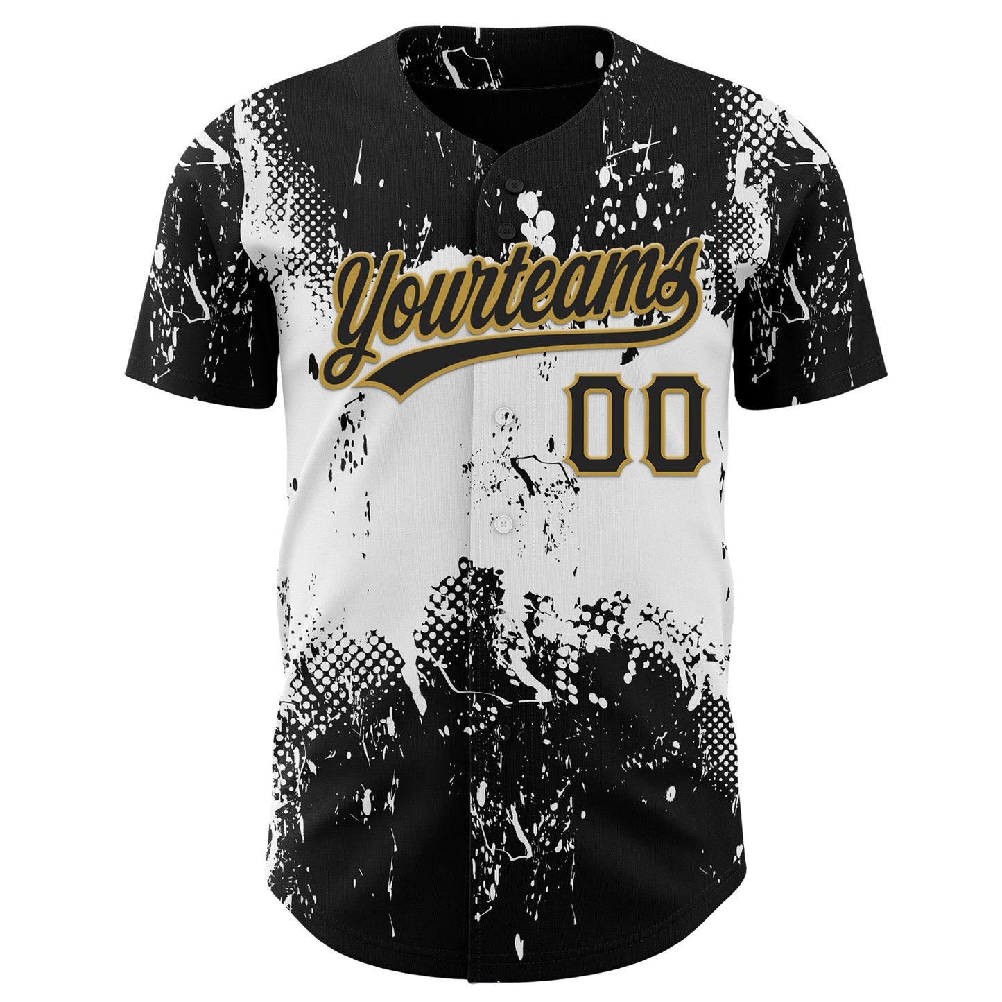 Custom Black White-Old Gold 3D Pattern Design Abstract Splatter Grunge Art Authentic Baseball Jersey - Sky-Custom