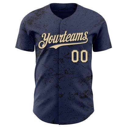 Custom Navy City Cream-Black 3D Pattern Design Abstract Splatter Texture Authentic Baseball Jersey - Sky-Custom