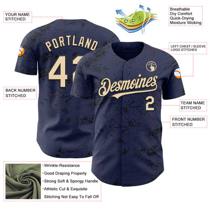 Custom Navy City Cream-Black 3D Pattern Design Abstract Splatter Texture Authentic Baseball Jersey - Sky-Custom