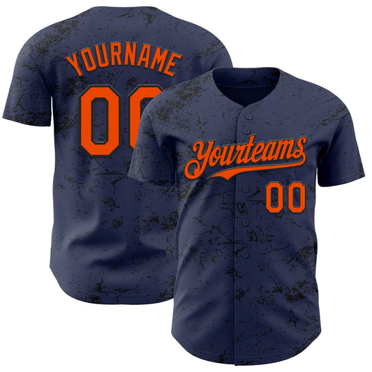 Custom Navy Orange-Black 3D Pattern Design Abstract Splatter Texture Authentic Baseball Jersey - Sky-Custom
