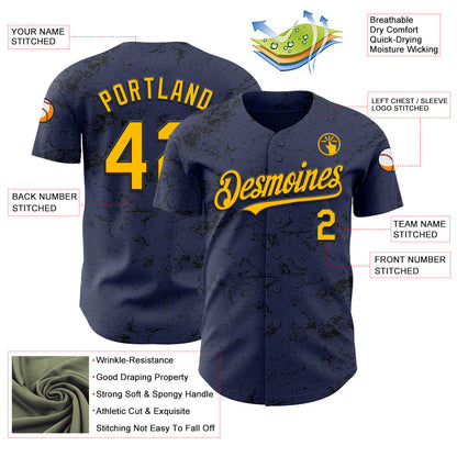 Custom Navy Gold-Black 3D Pattern Design Abstract Splatter Texture Authentic Baseball Jersey - Sky-Custom
