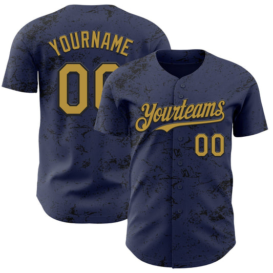 Custom Navy Old Gold-Black 3D Pattern Design Abstract Splatter Texture Authentic Baseball Jersey - Sky-Custom