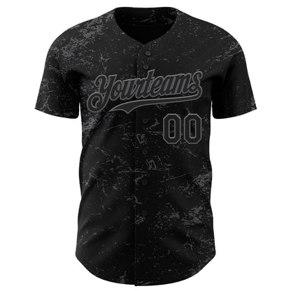 Custom Black Steel Gray 3D Pattern Design Abstract Splatter Texture Authentic Baseball Jersey - Sky-Custom