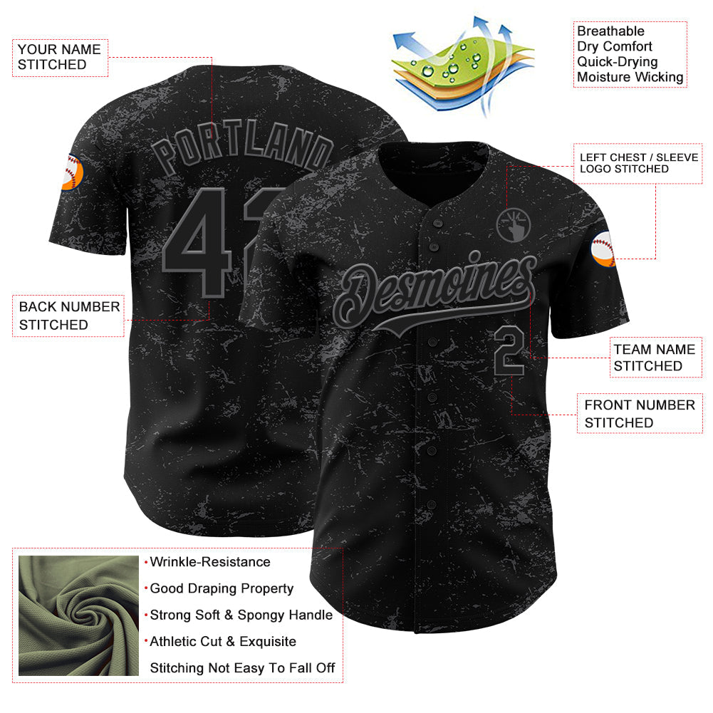 Custom Black Steel Gray 3D Pattern Design Abstract Splatter Texture Authentic Baseball Jersey - Sky-Custom