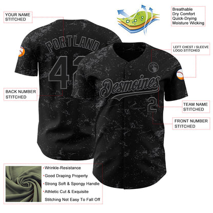 Custom Black Steel Gray 3D Pattern Design Abstract Splatter Texture Authentic Baseball Jersey - Sky-Custom