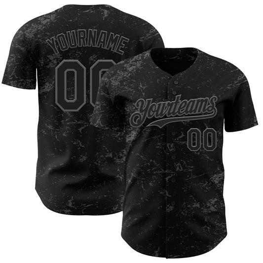 Custom Black Steel Gray 3D Pattern Design Abstract Splatter Texture Authentic Baseball Jersey - Sky-Custom