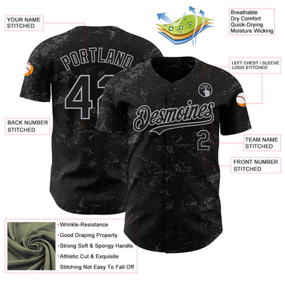Custom Black Gray-Steel Gray 3D Pattern Design Abstract Splatter Texture Authentic Baseball Jersey - Sky-Custom