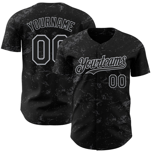 Custom Black Gray-Steel Gray 3D Pattern Design Abstract Splatter Texture Authentic Baseball Jersey - Sky-Custom