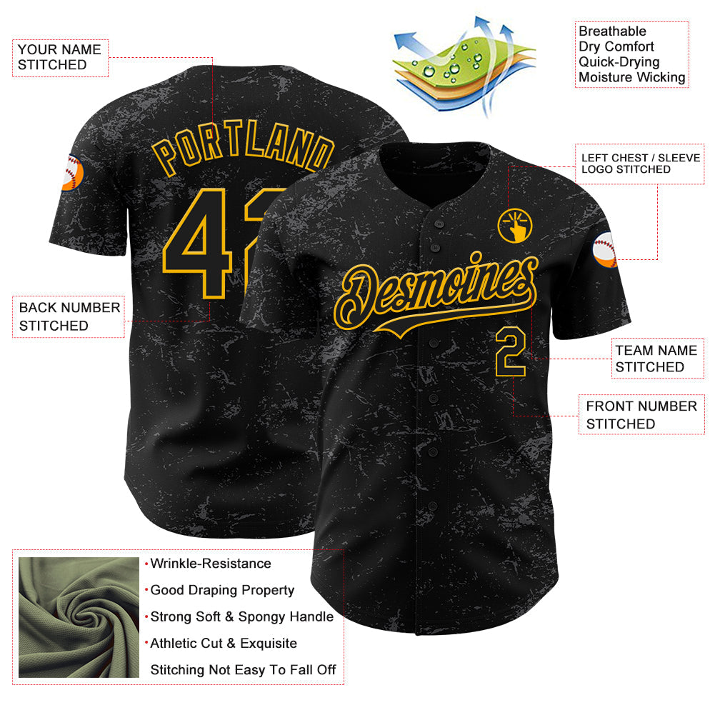 Custom Black Gold-Steel Gray 3D Pattern Design Abstract Splatter Texture Authentic Baseball Jersey - Sky-Custom