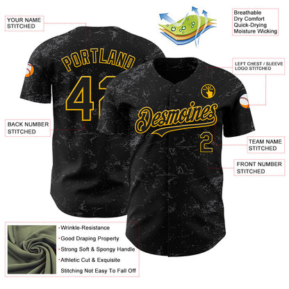 Custom Black Gold-Steel Gray 3D Pattern Design Abstract Splatter Texture Authentic Baseball Jersey - Sky-Custom