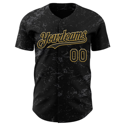 Custom Black Old Gold-Steel Gray 3D Pattern Design Abstract Splatter Texture Authentic Baseball Jersey - Sky-Custom