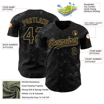 Custom Black Old Gold-Steel Gray 3D Pattern Design Abstract Splatter Texture Authentic Baseball Jersey - Sky-Custom