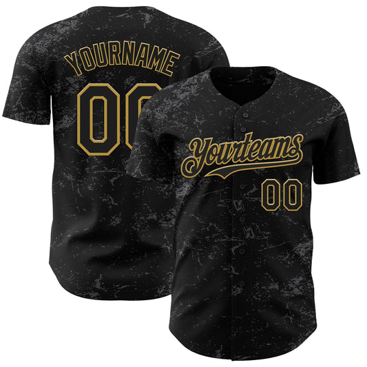 Custom Black Old Gold-Steel Gray 3D Pattern Design Abstract Splatter Texture Authentic Baseball Jersey - Sky-Custom