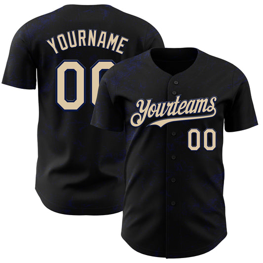 Custom Black City Cream-Navy 3D Pattern Design Abstract Splatter Texture Authentic Baseball Jersey - Sky-Custom