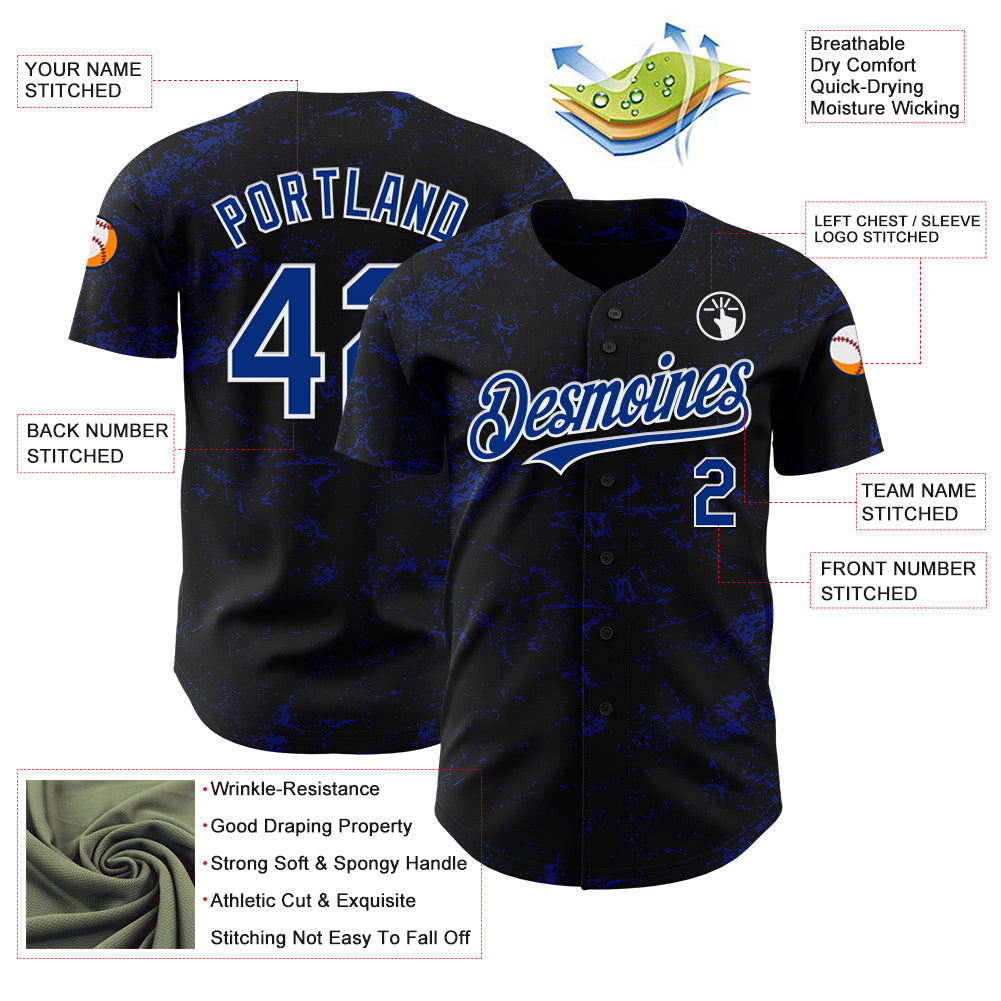 Custom Black Royal-White 3D Pattern Design Abstract Splatter Texture Authentic Baseball Jersey - Sky-Custom