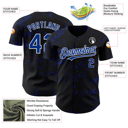 Custom Black Royal-White 3D Pattern Design Abstract Splatter Texture Authentic Baseball Jersey - Sky-Custom