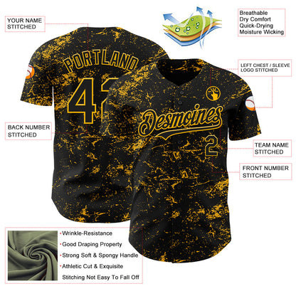 Custom Black Gold 3D Pattern Design Abstract Splatter Texture Authentic Baseball Jersey - Sky-Custom