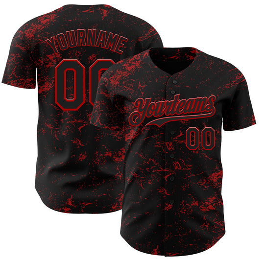 Custom Black Red 3D Pattern Design Abstract Splatter Texture Authentic Baseball Jersey - Sky-Custom