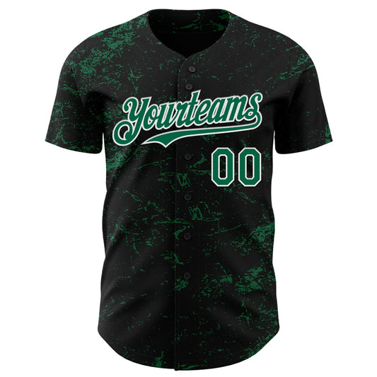 Custom Black Kelly Green-White 3D Pattern Design Abstract Splatter Texture Authentic Baseball Jersey - Sky-Custom