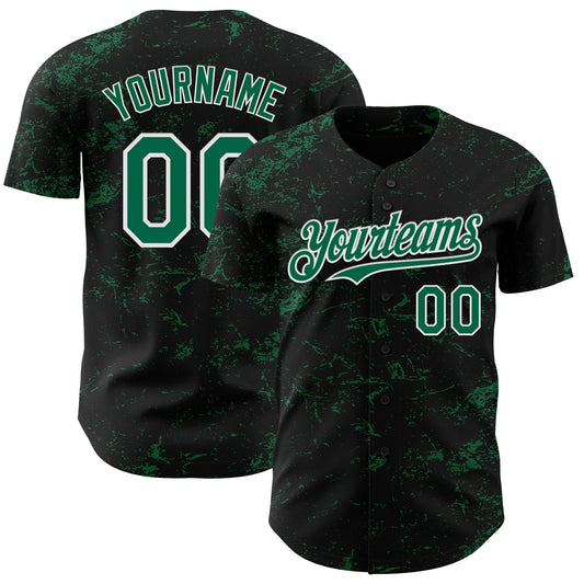 Custom Black Kelly Green-White 3D Pattern Design Abstract Splatter Texture Authentic Baseball Jersey - Sky-Custom