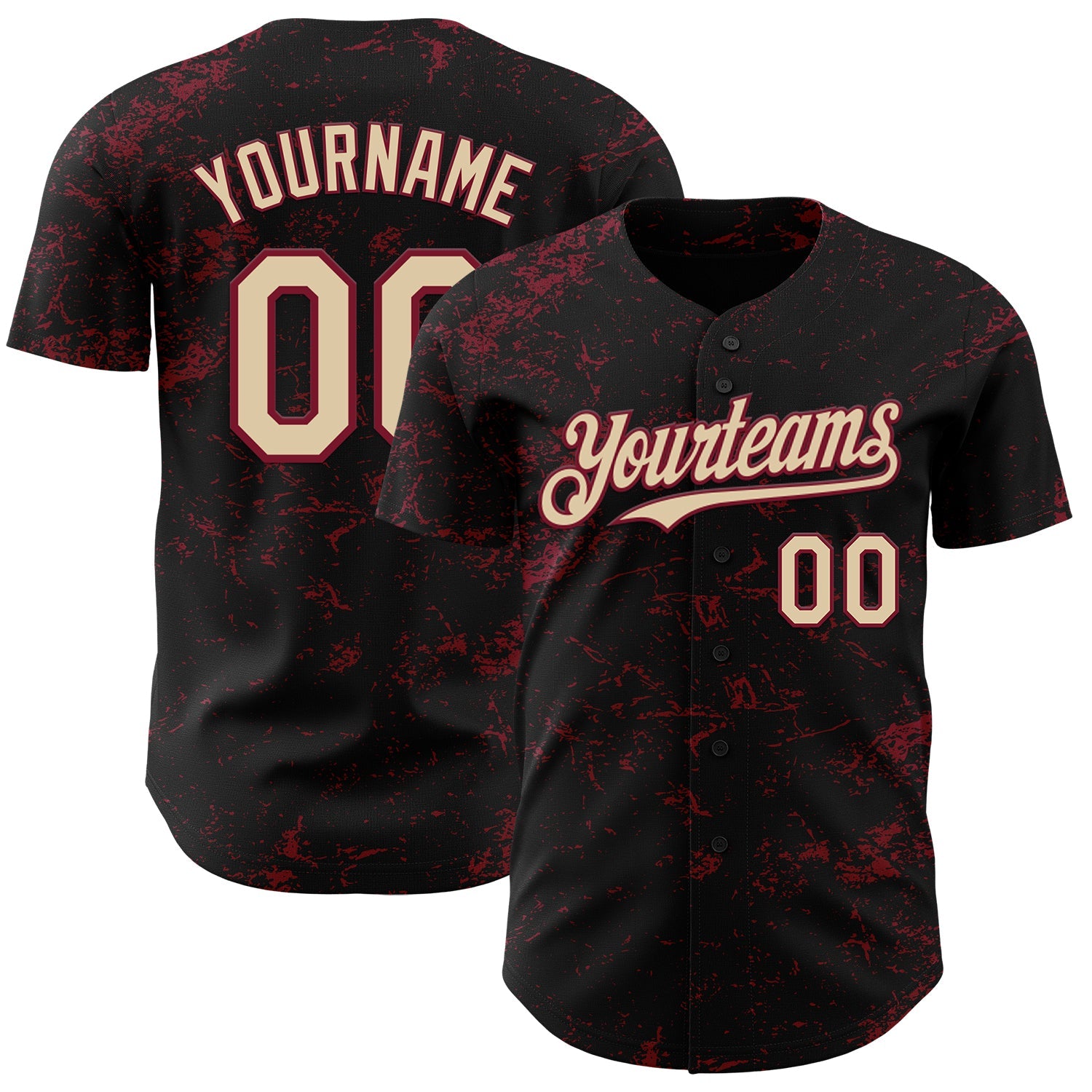 Custom Black City Cream-Crimson 3D Pattern Design Abstract Splatter Texture Authentic Baseball Jersey - Sky-Custom