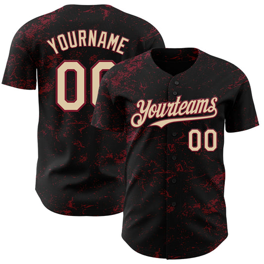 Custom Black City Cream-Crimson 3D Pattern Design Abstract Splatter Texture Authentic Baseball Jersey - Sky-Custom