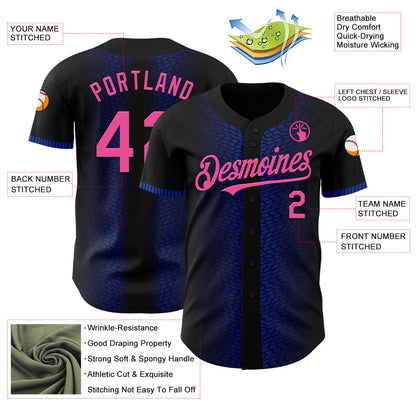 Custom Black Pink-Thunder Blue 3D Pattern Design Geometric Shapes Authentic Baseball Jersey - Sky-Custom
