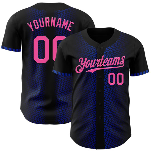 Custom Black Pink-Thunder Blue 3D Pattern Design Geometric Shapes Authentic Baseball Jersey - Sky-Custom