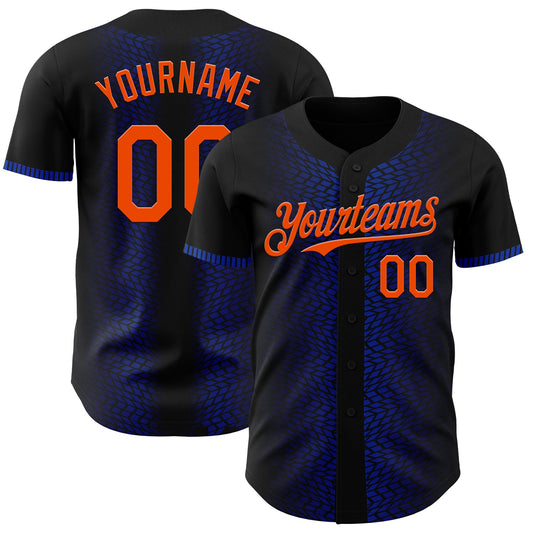 Custom Black Orange-Thunder Blue 3D Pattern Design Geometric Shapes Authentic Baseball Jersey - Sky-Custom