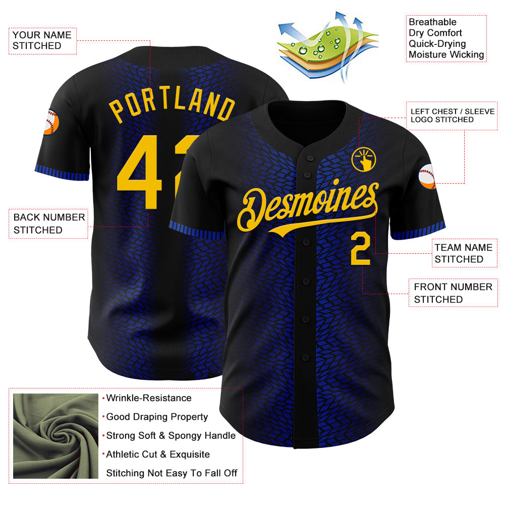 Custom Black Yellow-Thunder Blue 3D Pattern Design Geometric Shapes Authentic Baseball Jersey - Sky-Custom