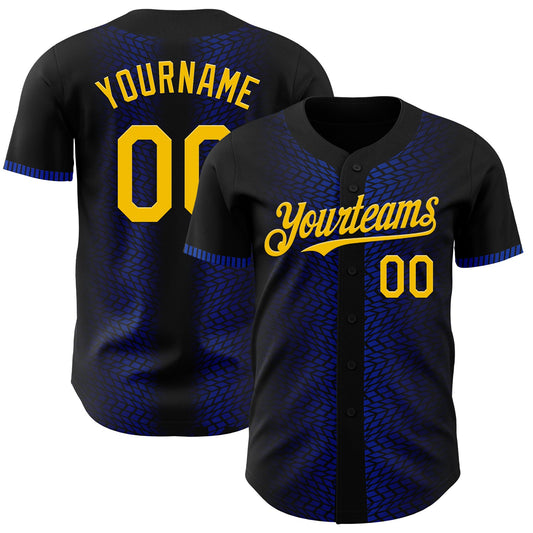 Custom Black Yellow-Thunder Blue 3D Pattern Design Geometric Shapes Authentic Baseball Jersey - Sky-Custom