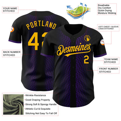 Custom Black Gold-Purple 3D Pattern Design Geometric Shapes Authentic Baseball Jersey - Sky-Custom