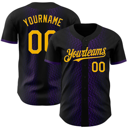 Custom Black Gold-Purple 3D Pattern Design Geometric Shapes Authentic Baseball Jersey - Sky-Custom