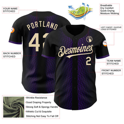 Custom Black Cream-Purple 3D Pattern Design Geometric Shapes Authentic Baseball Jersey - Sky-Custom