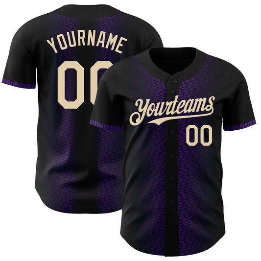 Custom Black Cream-Purple 3D Pattern Design Geometric Shapes Authentic Baseball Jersey - Sky-Custom