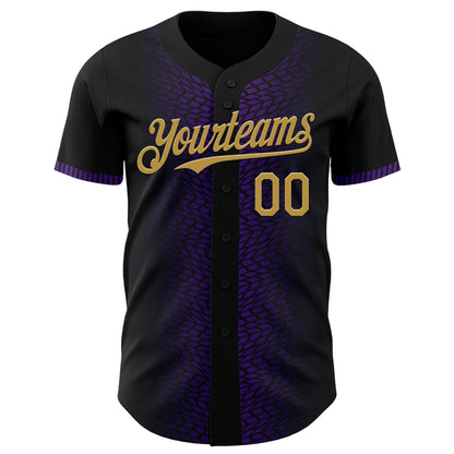 Custom Black Old Gold-Purple 3D Pattern Design Geometric Shapes Authentic Baseball Jersey - Sky-Custom