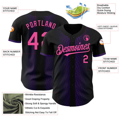 Custom Black Pink-Purple 3D Pattern Design Geometric Shapes Authentic Baseball Jersey - Sky-Custom