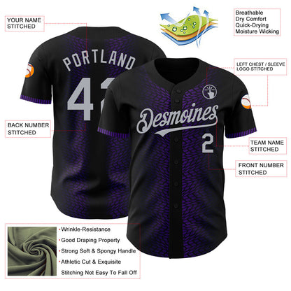 Custom Black Gray-Purple 3D Pattern Design Geometric Shapes Authentic Baseball Jersey - Sky-Custom