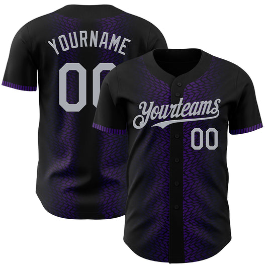 Custom Black Gray-Purple 3D Pattern Design Geometric Shapes Authentic Baseball Jersey - Sky-Custom