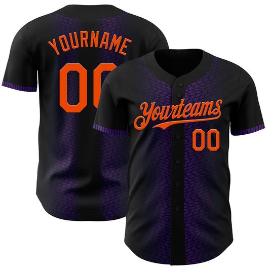 Custom Black Orange-Purple 3D Pattern Design Geometric Shapes Authentic Baseball Jersey - Sky-Custom