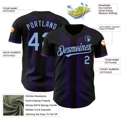 Custom Black Light Blue-Purple 3D Pattern Design Geometric Shapes Authentic Baseball Jersey - Sky-Custom