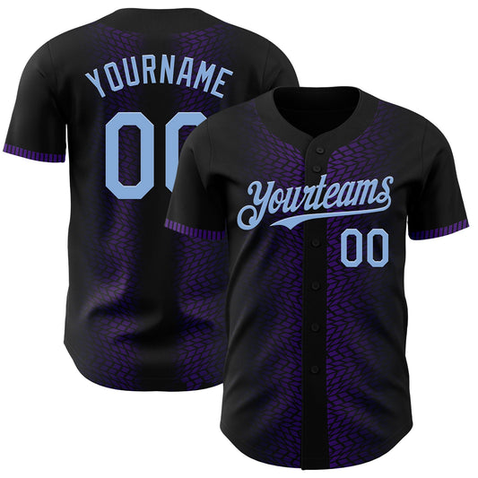 Custom Black Light Blue-Purple 3D Pattern Design Geometric Shapes Authentic Baseball Jersey - Sky-Custom
