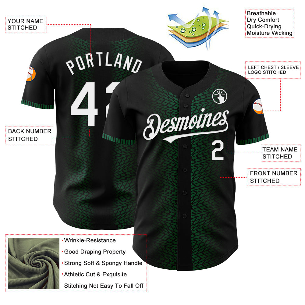 Custom Black White-Kelly Green 3D Pattern Design Geometric Shapes Authentic Baseball Jersey - Sky-Custom