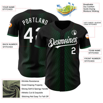 Custom Black White-Kelly Green 3D Pattern Design Geometric Shapes Authentic Baseball Jersey - Sky-Custom